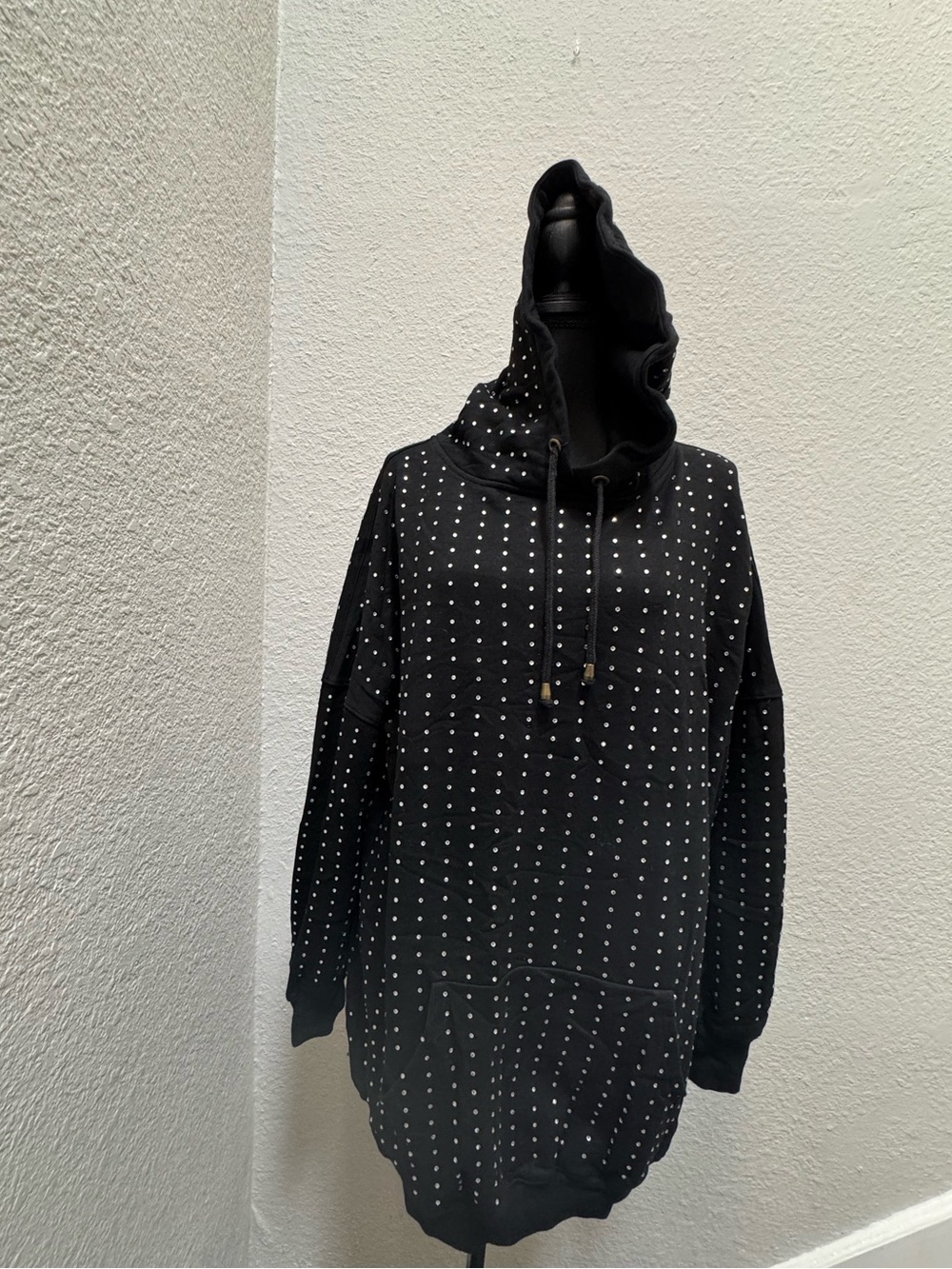 Black Studded Hoodie Sweater Dress - Women